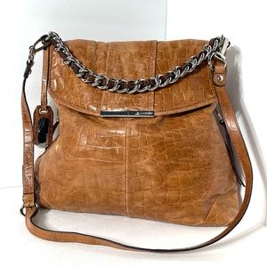 B MAKOWSKY Brown Crocodile Patterned Leather Satchel Purse